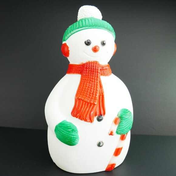 VTG 1980s Plastic Snowman 14" Blow Mold w/ Working Light, Retro Christmas Decor - Picture 2 of 8